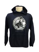 Felpa con cappucccio blu vestirsi bene comportarsi male logo